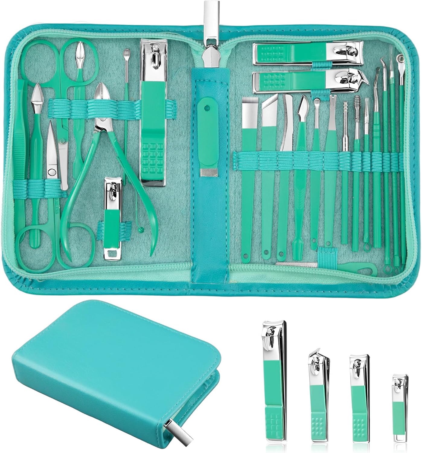 Manicure Set 26 Pieces Stainless Steel Travel Kit Brown - Image 10
