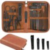 Manicure Set 26 Pieces Stainless Steel Travel Kit Brown