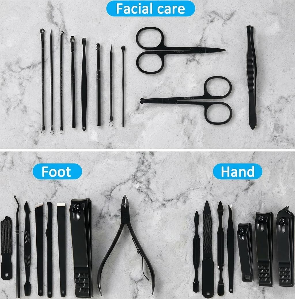 Manicure Set 26 Pieces Stainless Steel Travel Kit Brown - Image 3
