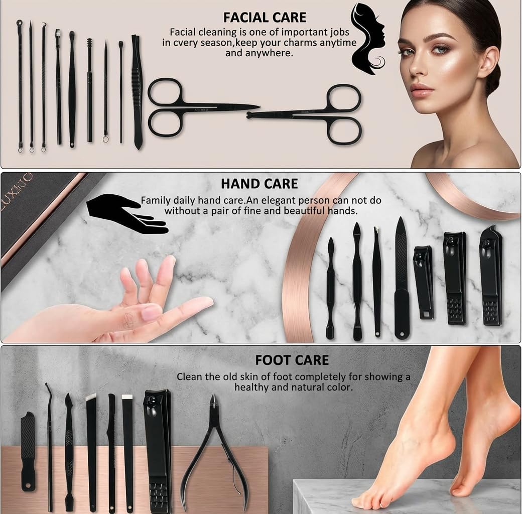 Manicure Set 26 Pieces Stainless Steel Travel Kit Brown - Image 4