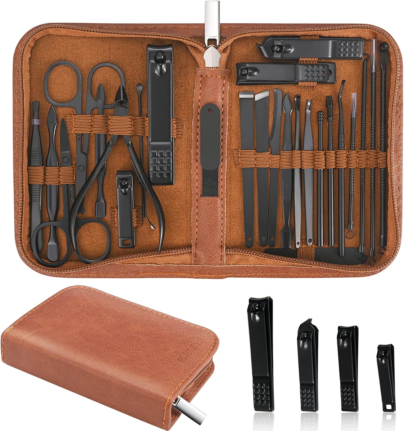 Manicure Set 26 Pieces Stainless Steel Travel Kit Brown