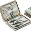Manicure Set Stainless Steel with PU Leather Case Green