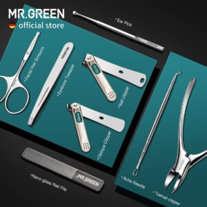 Manicure Set Stainless Steel with PU Leather Case Green - Image 3