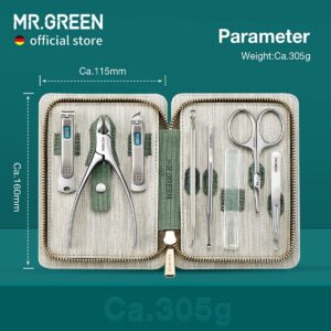 Manicure Set Stainless Steel with PU Leather Case Green - Image 5