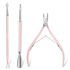 Nail Cuticle Trimmer Set Stainless Steel Pink 3 Pieces